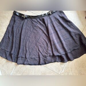 Killstar Black Layered Plaid Mini Skirt with Faux Leather Buckle Waist